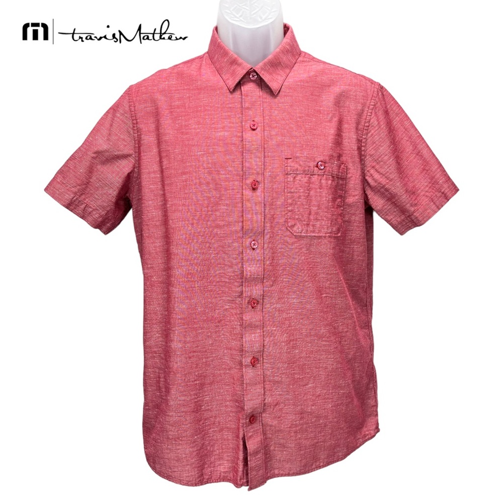 Travis Mathew | Men’s Medium | Rio Red Studebaker Regular Fit Short Sleeve Shirt